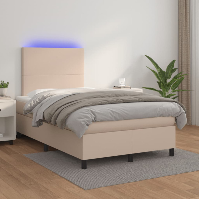 Produktbild för Ramsäng med madrass & LED cappuccino 120x190 cm konstläder