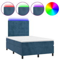 Miniatyr av produktbild för Ramsäng med madrass & LED mörkblå 120x190 cm sammet