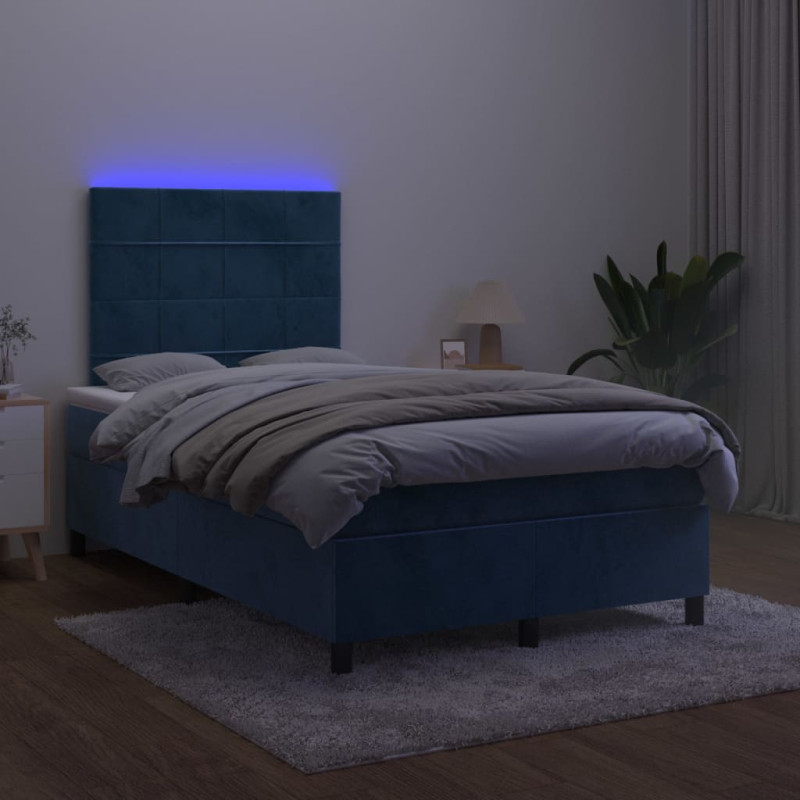 Produktbild för Ramsäng med madrass & LED mörkblå 120x190 cm sammet