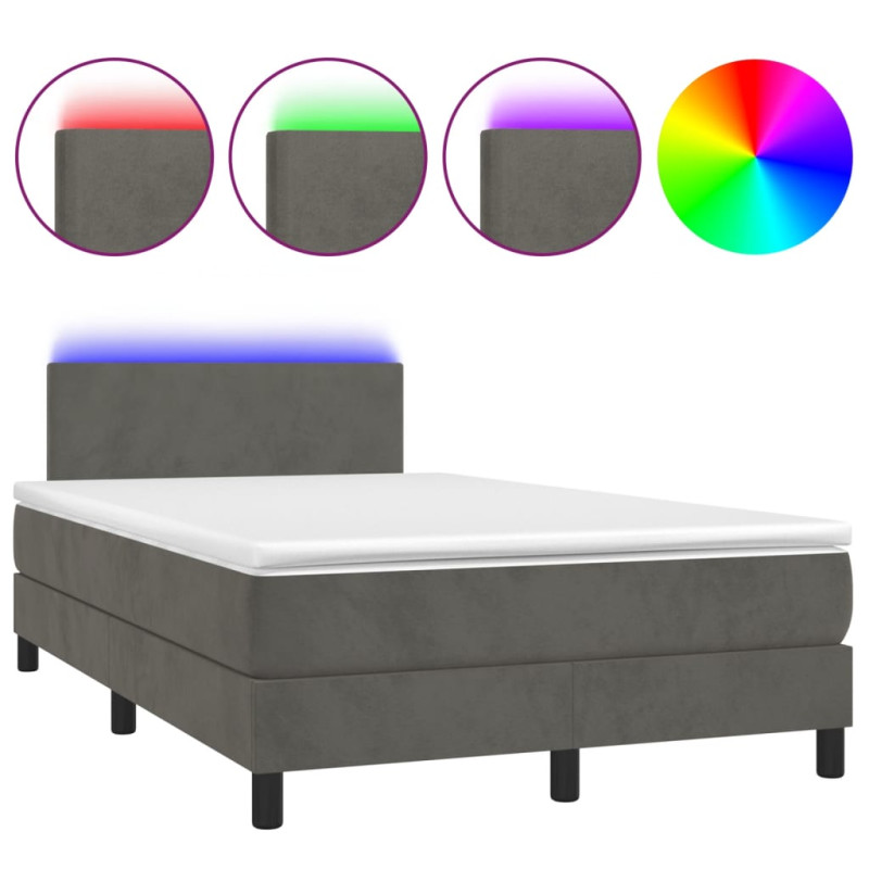 Produktbild för Ramsäng med madrass & LED mörkgrå 120x190 cm sammet