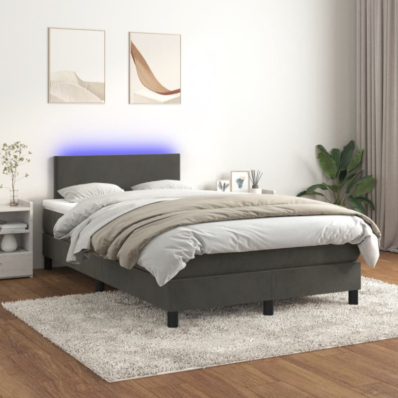 Produktbild för Ramsäng med madrass & LED mörkgrå 120x190 cm sammet