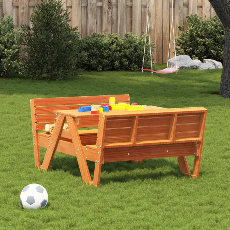 Produktbild för Picknickbord för barn vaxad brun 88x122x58 cm massiv furu
