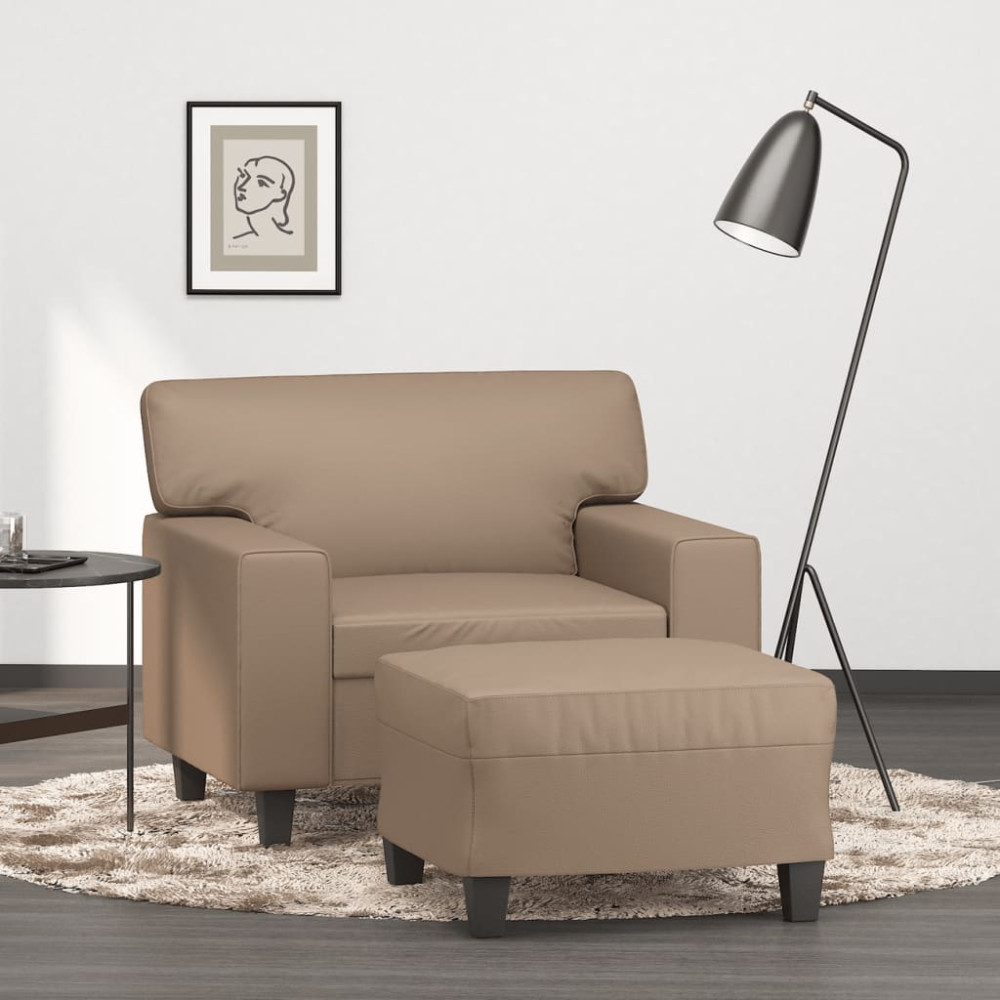 Produktbild för Fåtölj med fotpall Cappuccino 60 cm konstläder
