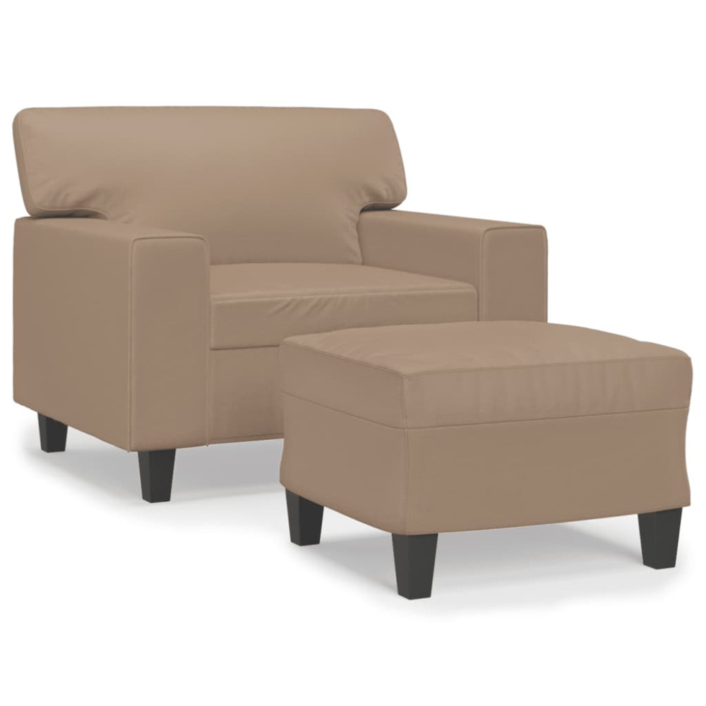 Produktbild för Fåtölj med fotpall Cappuccino 60 cm konstläder