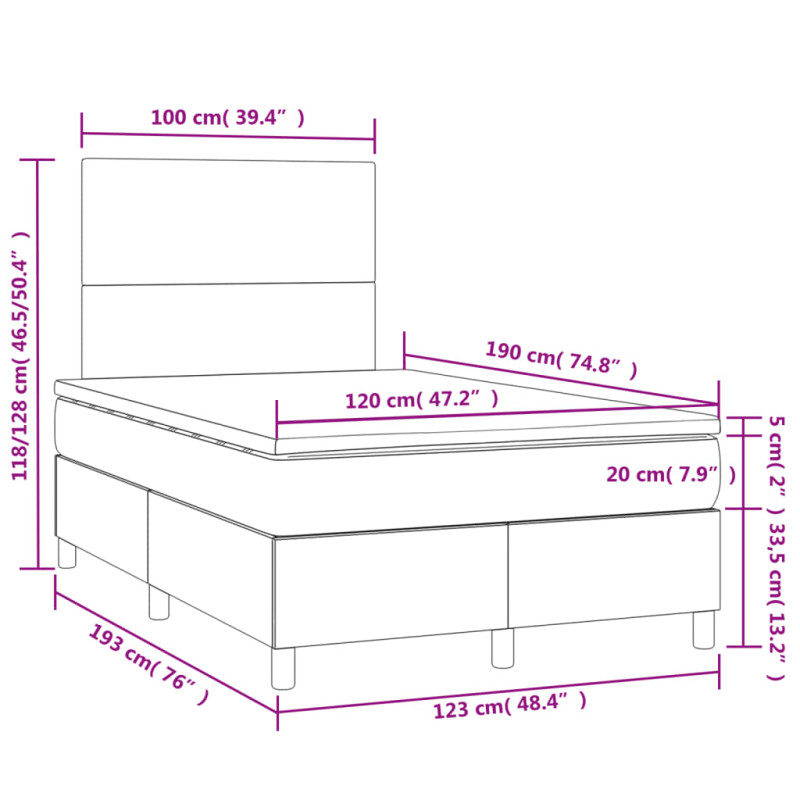 Produktbild för Ramsäng med madrass & LED gräddvit 120x190 cm tyg