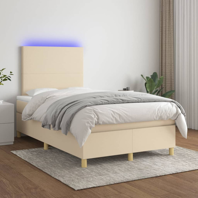 Produktbild för Ramsäng med madrass & LED gräddvit 120x190 cm tyg