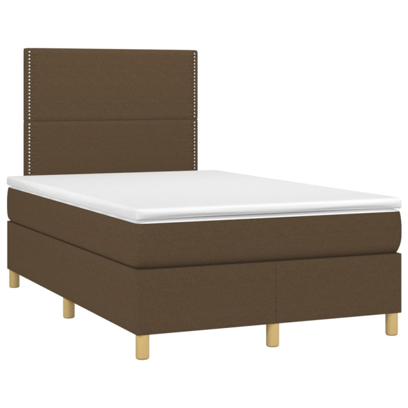 Produktbild för Ramsäng med madrass & LED mörkbrun 120x190 cm tyg