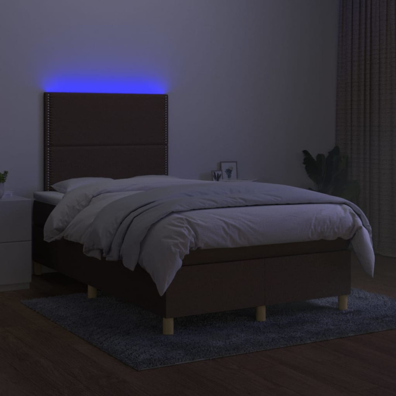 Produktbild för Ramsäng med madrass & LED mörkbrun 120x190 cm tyg