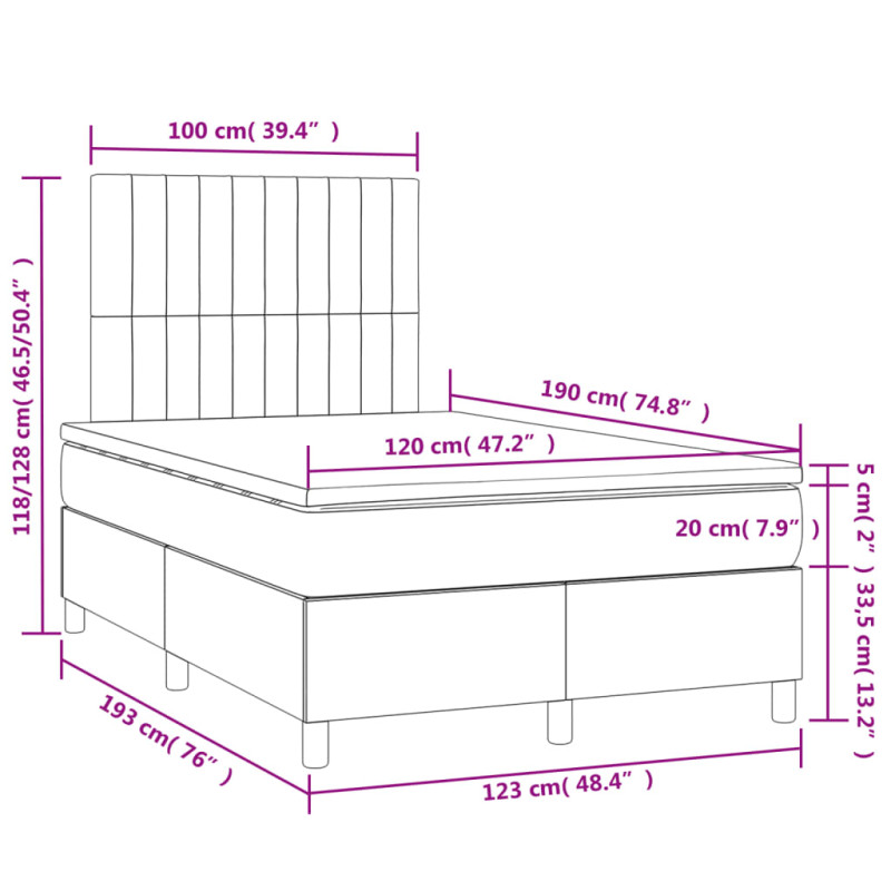 Produktbild för Ramsäng med madrass & LED mörkgrå 120x190 cm tyg