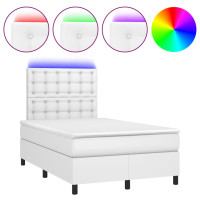 Miniatyr av produktbild för Ramsäng med madrass & LED vit 120x190 cm konstläder