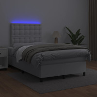 Miniatyr av produktbild för Ramsäng med madrass & LED vit 120x190 cm konstläder