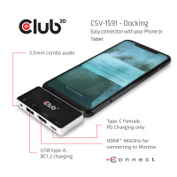 Produktbild för Club 3D USB Type C 4-in-1 Hub - dockningsstation - USB-C - HDMI