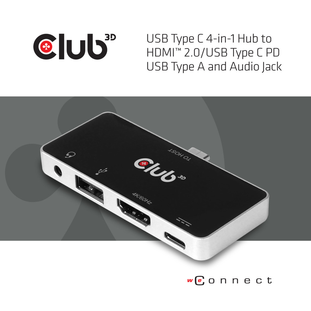 Produktbild för Club 3D USB Type C 4-in-1 Hub - dockningsstation - USB-C - HDMI