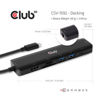 Miniatyr av produktbild för CLUB3D CSV-1592 dockningsstationer för bärbara datorer Dockning USB 3.2 Gen 1 (3.1 Gen 1) Type-C Svart