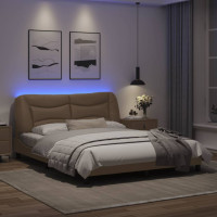 Produktbild för Sängram med LED-belysning cappuccino 160x200 cm konstläder