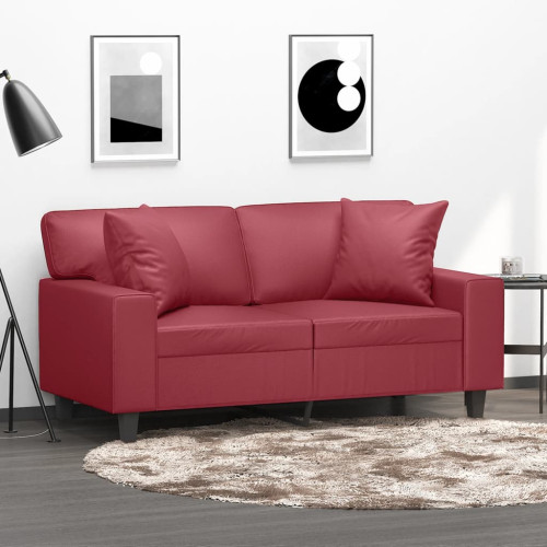 vidaXL 2-sits soffa med prydnadskuddar vinröd 120 cm konstläder