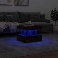 Produktbild för Soffbord med LED rökfärgad ek 50x50x40 cm