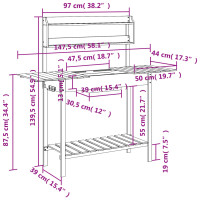 Produktbild för Odlingsbänk med vask grå 110,5x45x124,5 cm massivt granträ