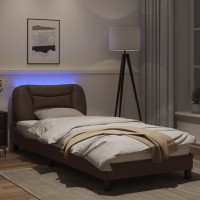 Produktbild för Sängram med LED-belysning brun 90x200 cm konstläder