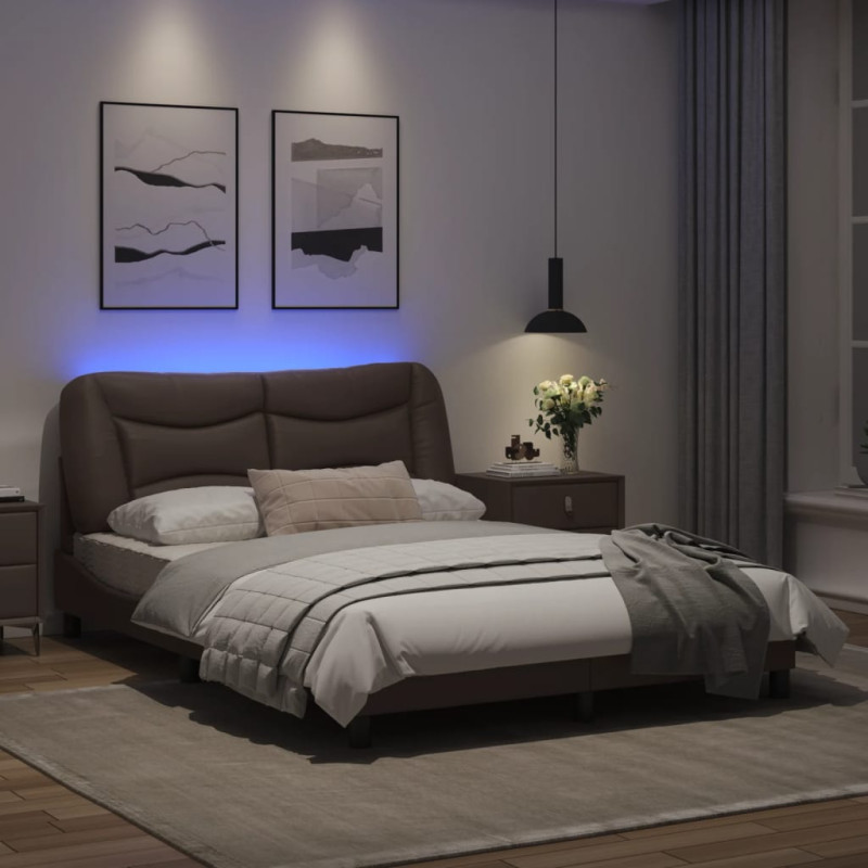 Produktbild för Sängram med LED-belysning brun 140x200 cm konstläder