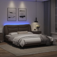 Miniatyr av produktbild för Sängram med LED-belysning brun 160x200 cm konstläder
