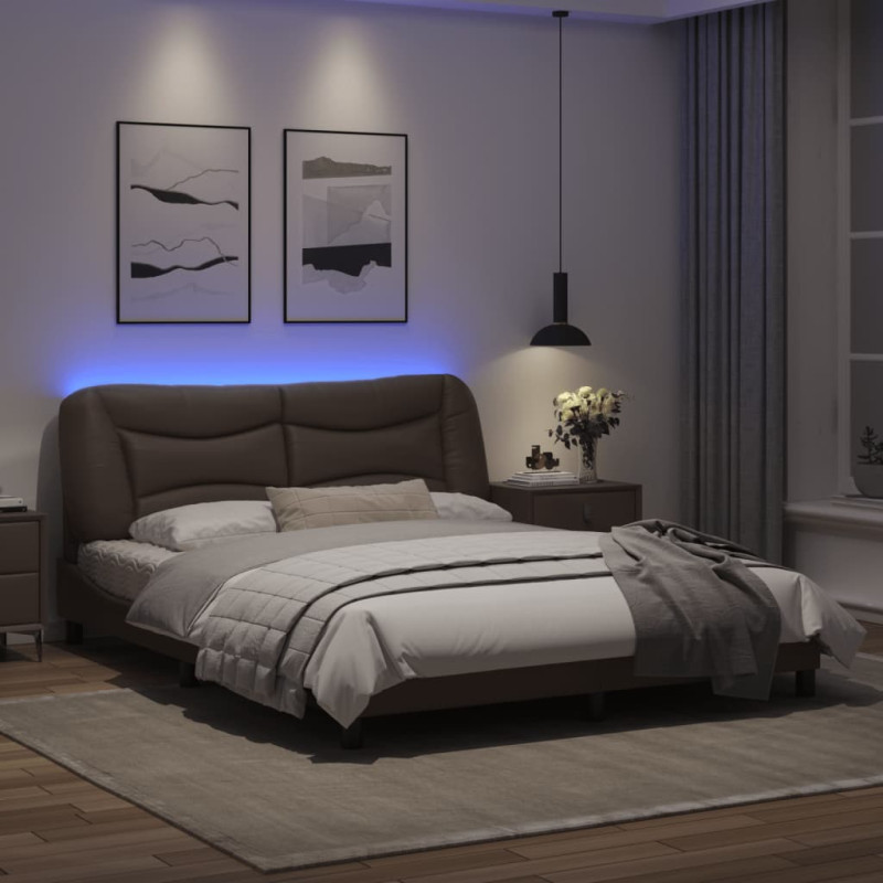 Produktbild för Sängram med LED-belysning brun 160x200 cm konstläder