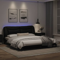 Produktbild för Sängram med LED-belysning svart 180x200 cm konstläder
