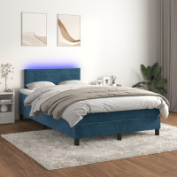 Miniatyr av produktbild för Ramsäng med madrass & LED mörkblå 120x190 cm sammet