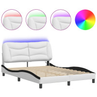 Produktbild för Sängram med LED-belysning vit och svart 140x200 cm konstläder