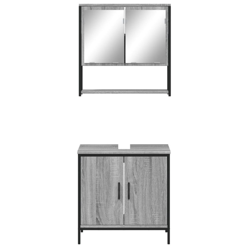 Produktbild för Badrumsmöbler set 2 delar grå sonoma konstruerat trä