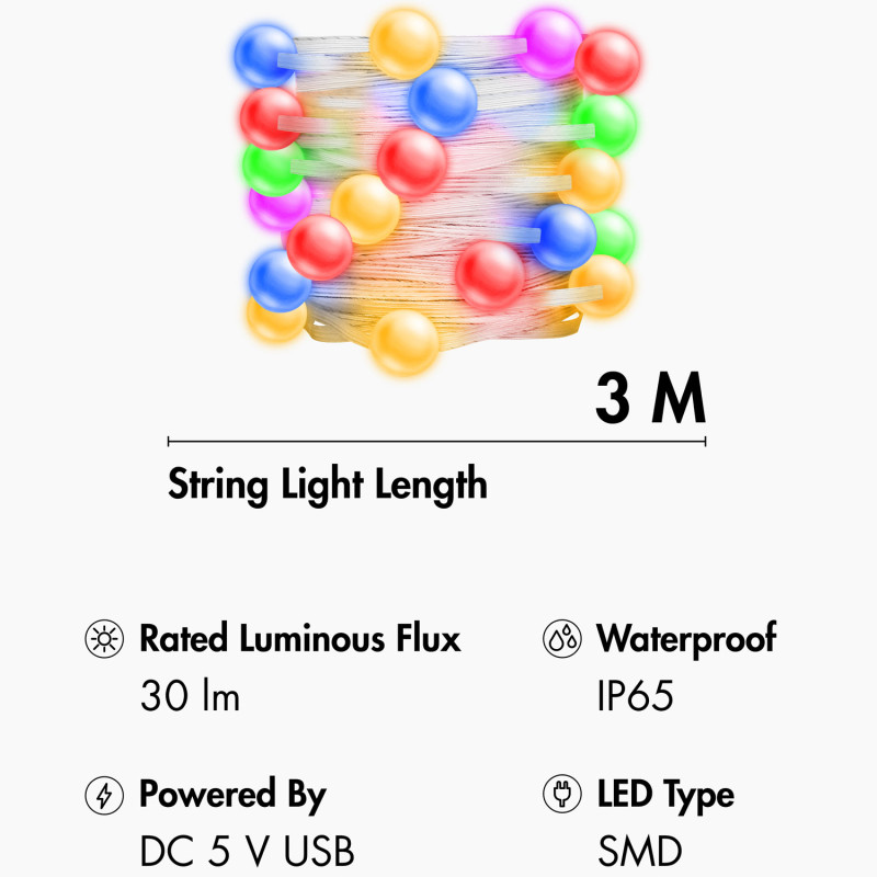 Produktbild för RGB-ljusslinga med fjärrkontroll och WiFi Tuya IP65 3 m