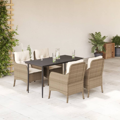 vidaXL Matgrupp för trädgården med dynor 5 delar beige konstrotting