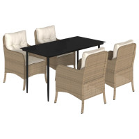 Produktbild för Matgrupp för trädgården med dynor 5 delar beige konstrotting