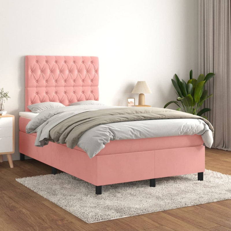 Produktbild för Ramsäng med madrass rosa 120x190 cm sammet