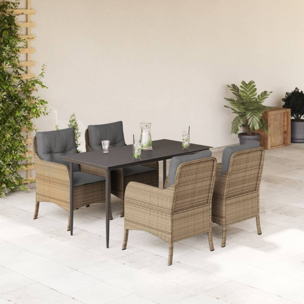 Produktbild för Matgrupp för trädgården med dynor 5 delar beige konstrotting