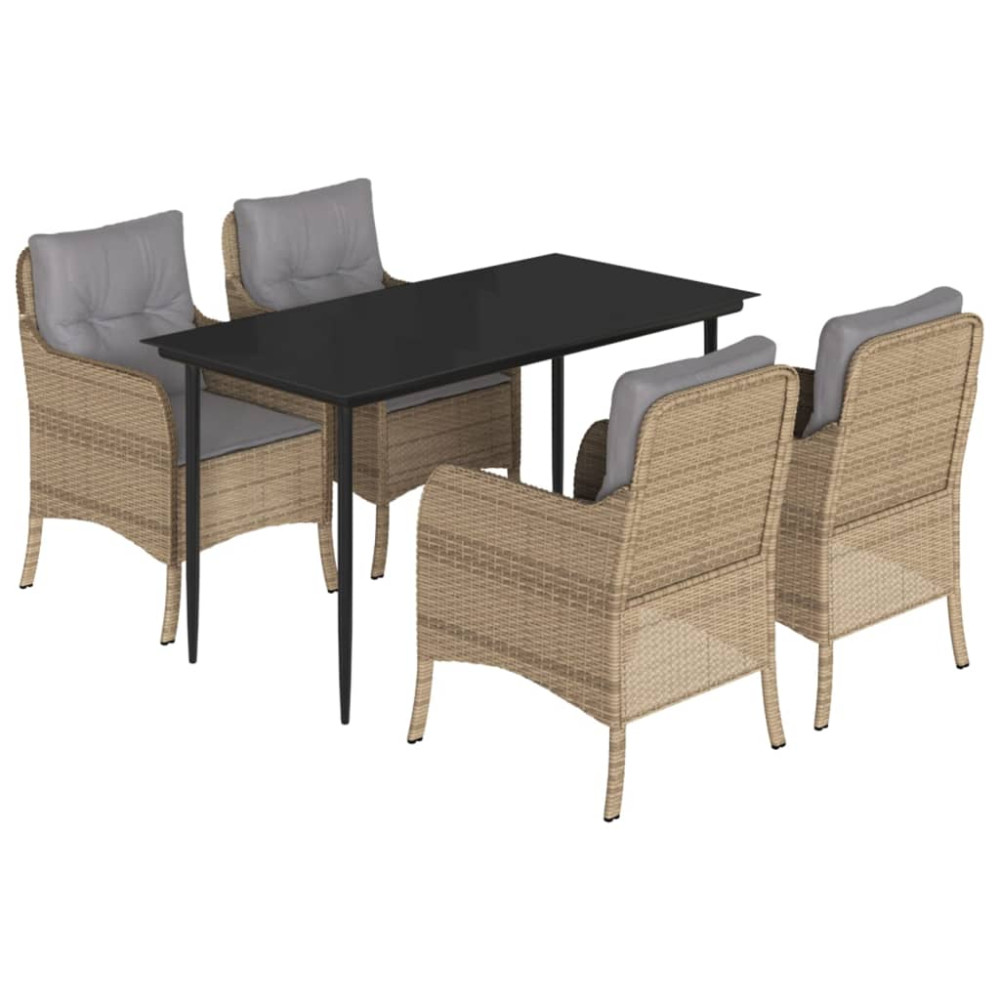 Produktbild för Matgrupp för trädgården med dynor 5 delar beige konstrotting