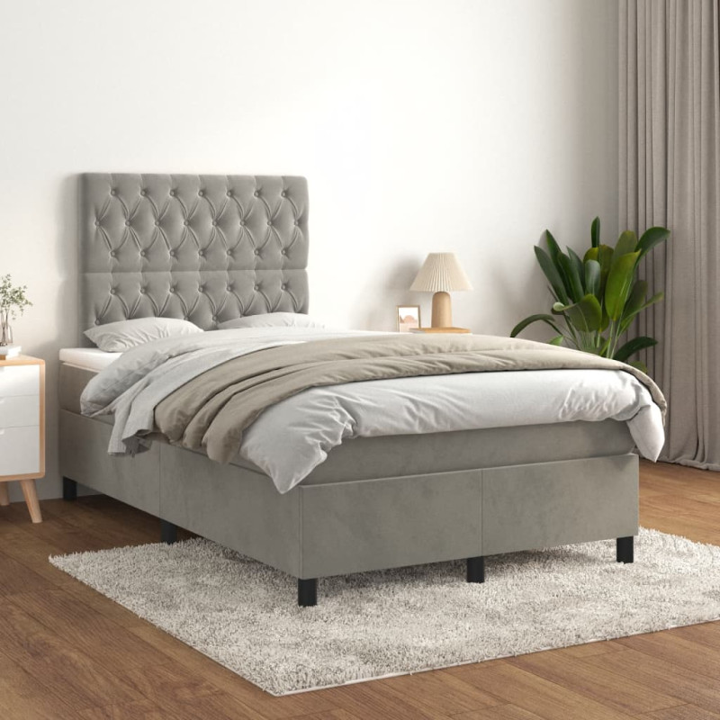 Produktbild för Ramsäng med madrass ljusgrå 120x190 cm sammet