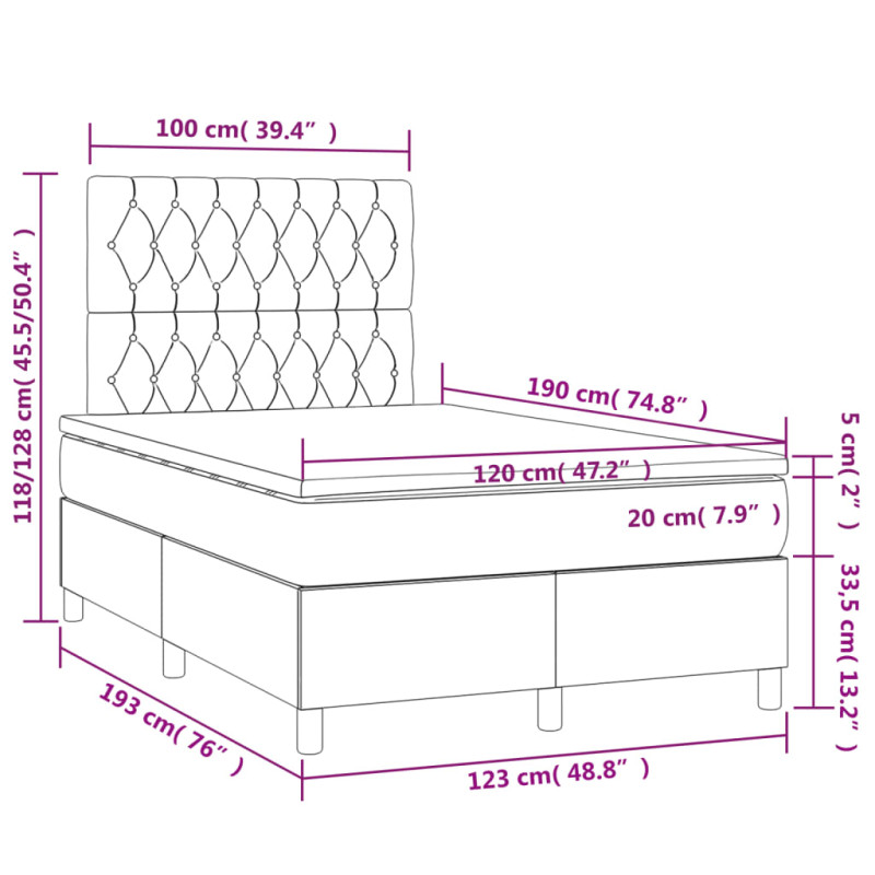Produktbild för Ramsäng med madrass ljusgrå 120x190 cm sammet