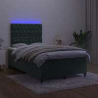 Miniatyr av produktbild för Ramsäng med madrass & LED mörkgrön 120x190 cm sammet