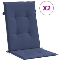 Produktbild för Stolsdynor för stolar med hög rygg 2 st marinblå tyg