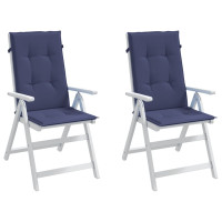 Produktbild för Stolsdynor för stolar med hög rygg 2 st marinblå tyg