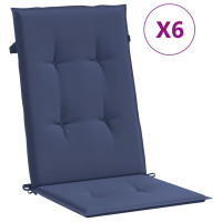 Produktbild för Stolsdynor för stolar med hög rygg 6 st marinblå tyg