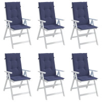 Produktbild för Stolsdynor för stolar med hög rygg 6 st marinblå tyg