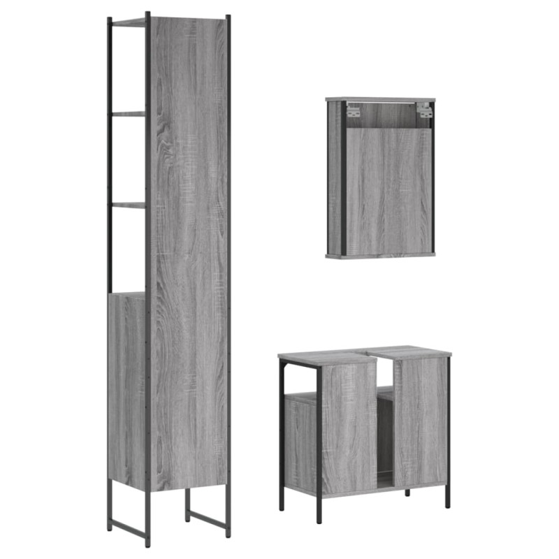 Produktbild för Badrumsmöbler set 3 delar grå sonoma konstruerat trä