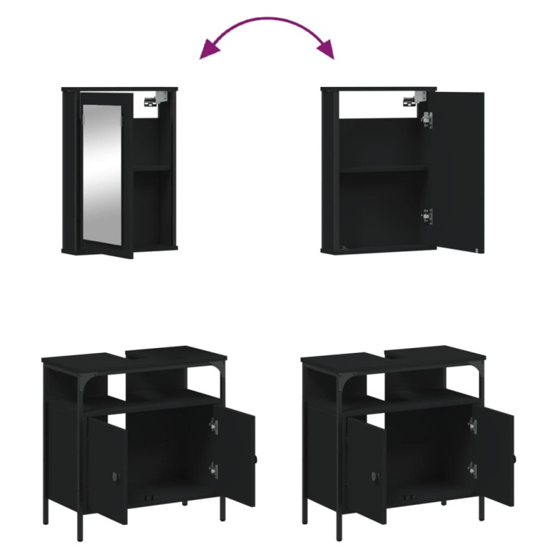Produktbild för Badrumsmöbler 2 delar set svart konstruerat trä