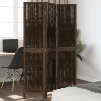 Produktbild för Rumsavdelare 3 paneler mörkbrun massivt kejsarträ