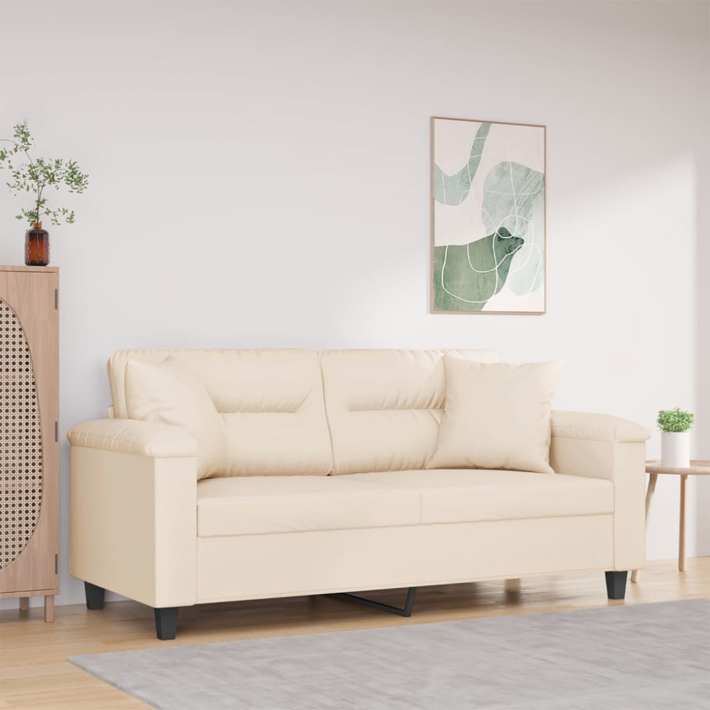 Produktbild för 2-sitssoffa med prydnadskuddar beige 140 cm mikrofibertyg