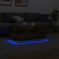 Produktbild för Soffbord med LED rökfärgad ek 90x50x40 cm