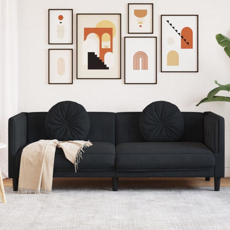 Produktbild för Soffa med kuddar 3-sits svart sammet