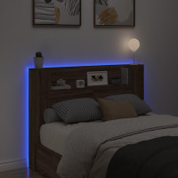 Produktbild för Sänggavel med LED brun ek 140x16,5x103,5 cm